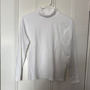 LL Bean White Cotton Mock Turtlenck Long Sleeve Top